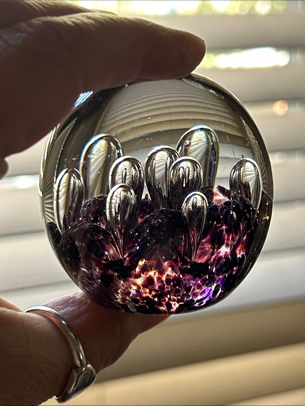 Amethyst & Clear Bubble Glass Art Paperweight